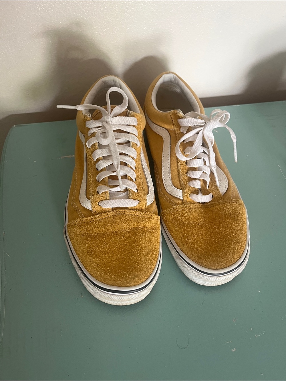 Mustard yellow suede and canvas Vans